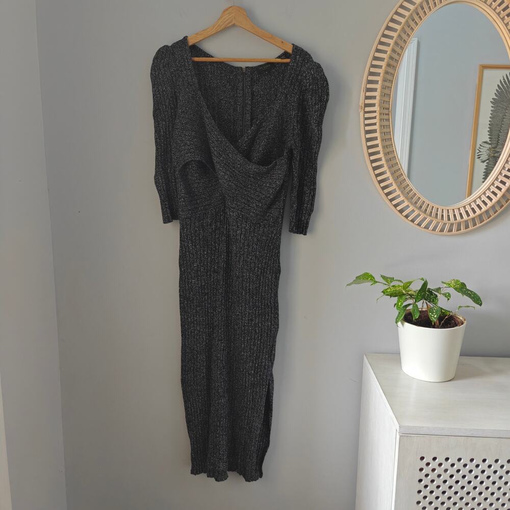 Ted Baker CHELSIY Wool Blend Knit Midi Sweater Dress Black Marled Size 4/US 10